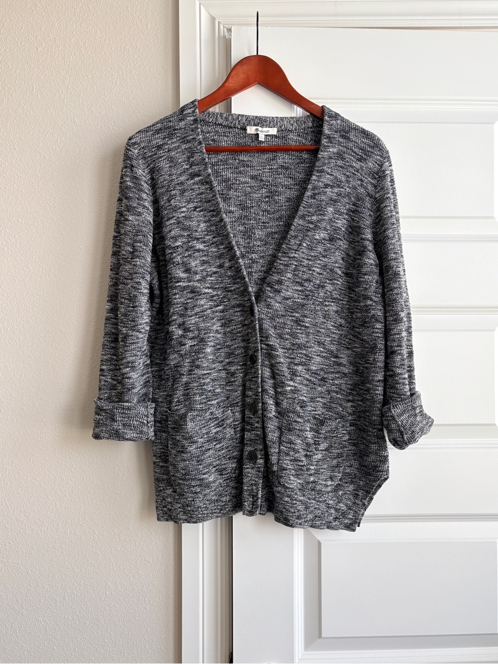 Madewell Fieldwalk Marled Cardigan Sweater Black Gray XL